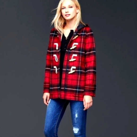 GAP Red Plaid Wool Utility Jacket - Picture 1 of 11